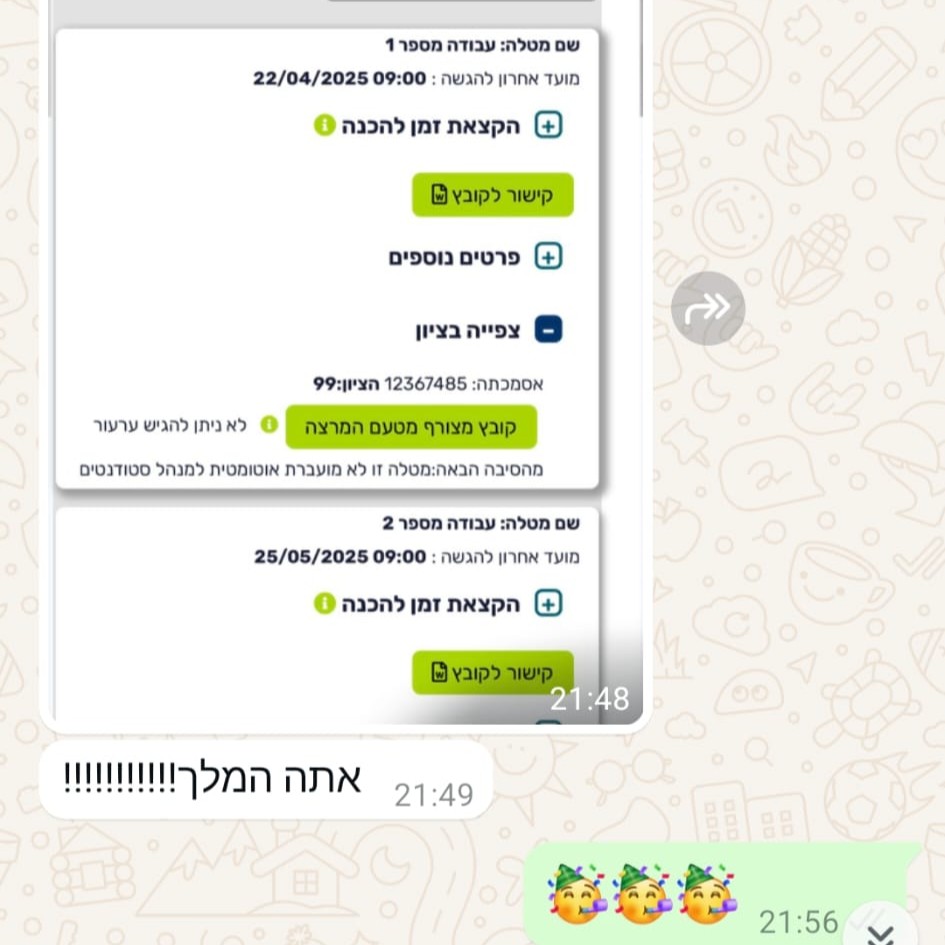 סטודנט קיבל 99 בעבודה אקדמית ומתלהב מהתוצאה